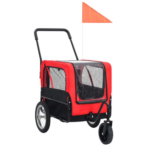 VidaXL huisdierenfietskar 2-in-1 aanhanger en loopwagen rood en zwart